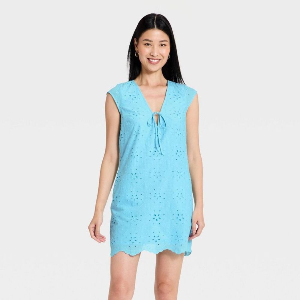 a new day Light Blue Strapless Eyelet Mini Dress